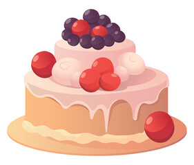 Cake of colorful set. Through expert artwork techniques, this artwork showcases a delightful cake with a colorful design, adding a festive touch to the white backdrop. Vector illustration.