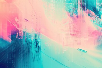 Abstract Digital Art with Pink and Blue Overlays and Data Code Imagery