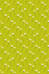 Vertical seamless pattern, background green with white flowers. for your card, design, fabric