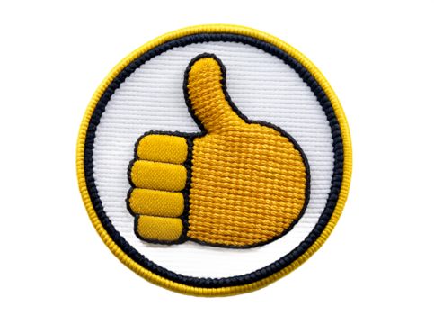 embroidery thumb up round badge isolated on transparent background