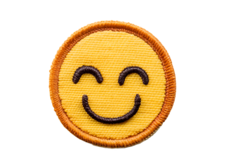  embroidery yellow smiley round badge isolated on transparent background