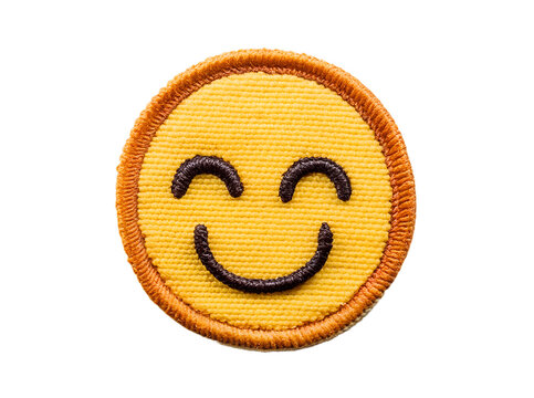 Naklejki  embroidery yellow smiley round badge isolated on transparent background