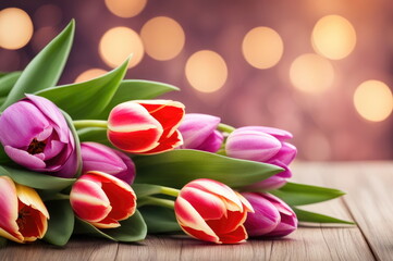 Colorful Tulips and Bokeh Background