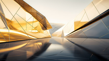 Obraz premium Abstract polygonal building exterior design, conceptual architectural design