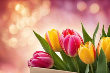 Colorful Tulips and Bokeh Background