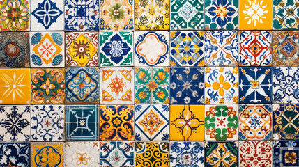Vintage traditional tile background. Colourful azulejos pattern. Generative AI