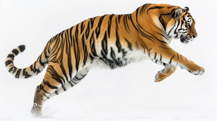 Naklejka premium Bengal tiger jumping on white background. AI Generative.