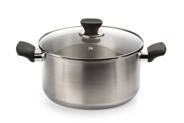 Stainless steel cooking pot isolated on white background with clipping path