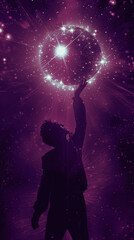 Obraz premium silhouette of a person with a disco ball,ai