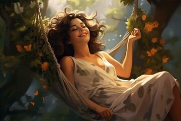 a woman relax with happy in the nature