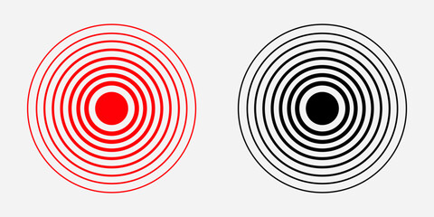 Earthquake epicenter vector icon set. Seismology illustration, Seismic activity on disaster. Hypnosis wave illustration set on red and black Version. Sound effect