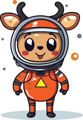 Cute deer astronaut character wearing space helmet suit. Cartoon fawn astronaut gear ready space adventure vector illustration