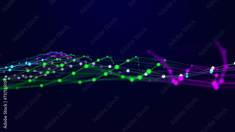Poster abstract dynamic wave of connected dots and bright particles in space. big data digital technologies