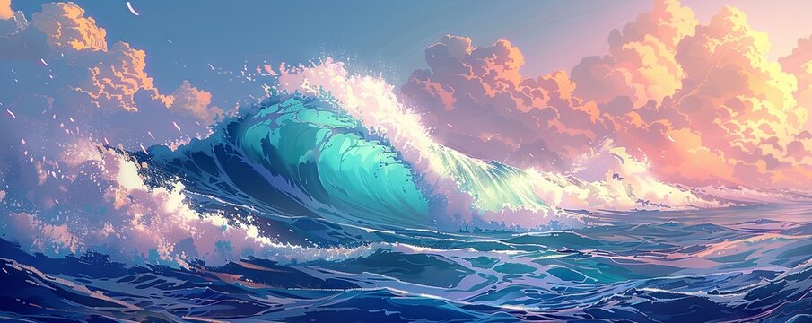 A captivating digital art piece inspired by the iconic sea waves of Japan, crafted to evoke the beauty and power of nature. Generate AI.