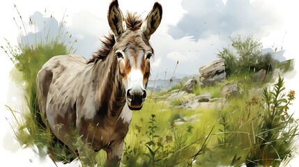 donkey in the field isolated on transparent background - obrazy, fototapety, plakaty