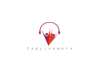 Head Set Icon with  man  Logo Template Vector Illustration