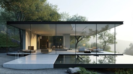 Fototapeta premium Transparent home contemporary with glass walls. Generative ai, 