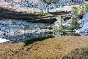 Water pond, lake at the end of Jebel Shams, Balcony Walk trial, Oman, Ad Dakhiliyah Governorate, Al Hajar Mountains