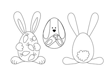 Easter  bunny doodle illustration. Line art