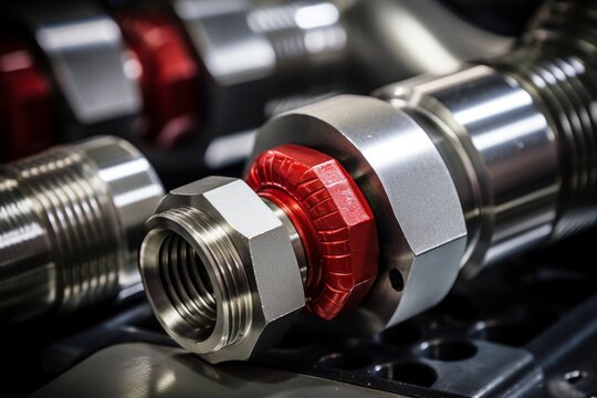 A detailed close-up of a hydraulic fitting, showcasing its intricate design and the robustness that makes it a crucial component in industrial machinery