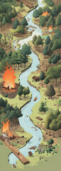 Obraz premium A Painting of a River Running Through a Forest