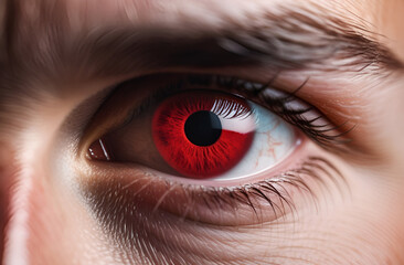 Fototapeta premium The human male eye, The color of the iris is bright red.