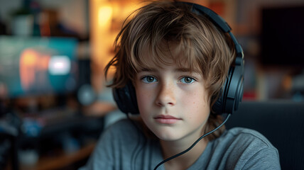 Teenager in headphones at home,ai