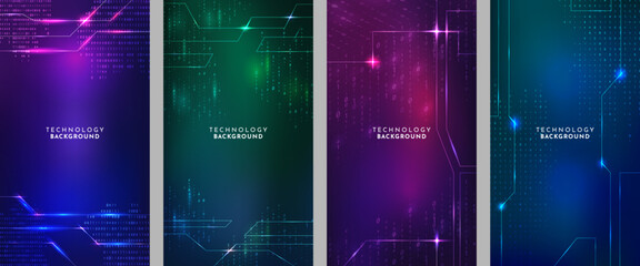 Vector illustration. Binary code background. Software programming concept. Glowing numbers and dots. Digital data. Technological style. Design for flyer, voucher, coupon, vertical banner, wallpaper