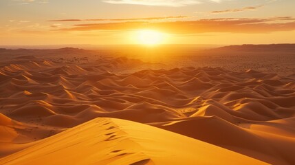 the sun is setting in the distance over a desert landscape with sand dunes and sand dunes in the foreground.