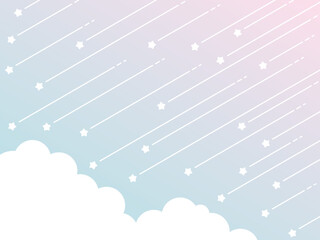 シンプルな雲と流れ星のグラデーション背景イラスト（ピンク・水色）
