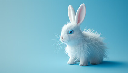 Obraz premium Cute cartoon Easter gray bunny isolated on blue background with copy space