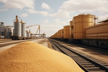 Busy Grain deal port. Cargo food. Generate Ai - obrazy, fototapety, plakaty