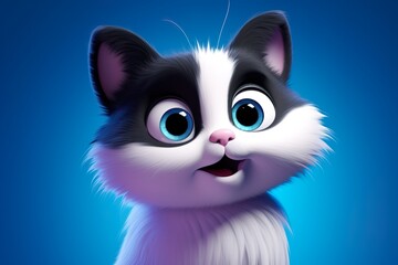 3D cute black cat with sky blue color background  black cat with big cute eyes  