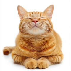 Very happy, chill and relaxed orange cat isolated on white background, Generative AI