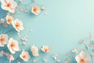 White paper flowers with blue background, Generative AI