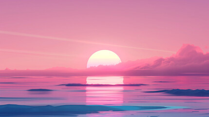 Purple pink sunset over the sea, ocean waves and clouds, Generative AI