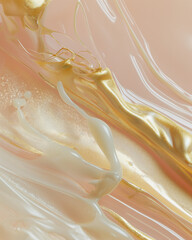 Soft pink, beige and gold cosmetics serum, silky texture. Generative AI