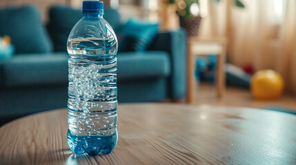 bottle of water and glass