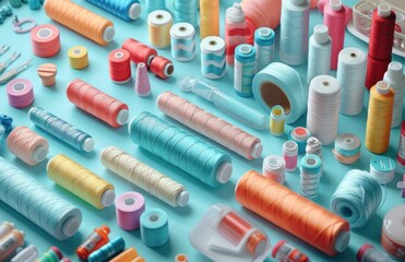 colorful sewing supplies arranged on a white surface