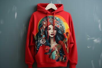 Fototapeta premium Radiant Beautiful romantic hoody smiling happy female. Tender face girl hoodie. Generate Ai