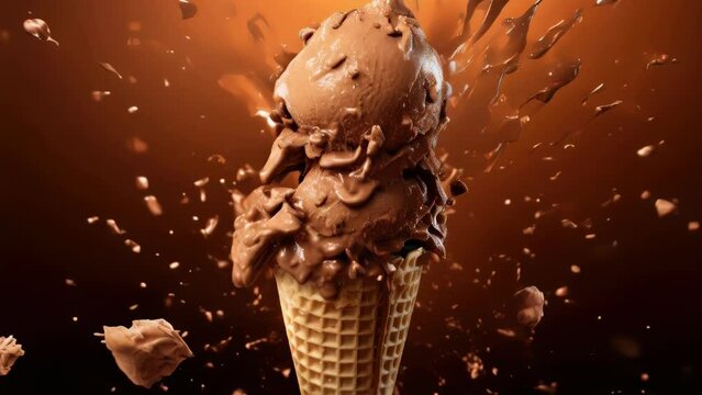 Delicious chocolate ice cream cone sprinkled with more chocolate. Perfect for satisfying your sweet tooth. Can be used in advertisements, menus, or food-related articles