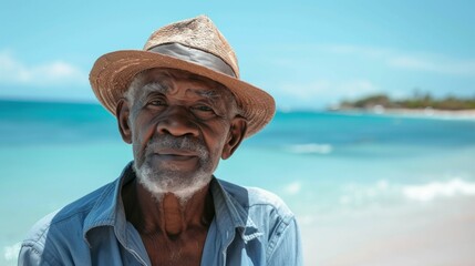 Elderly old african american man taken on beach