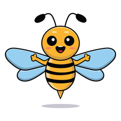 vector cute bee flying hand-drawn cartoon icon concept illustration