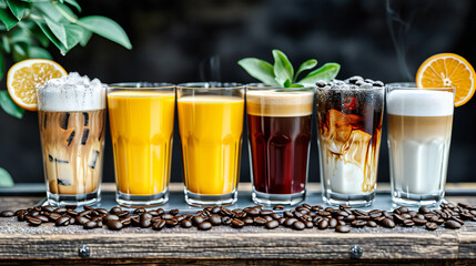Refreshing Brew: A Glass of Cold Brew Coffee, Perfect for a Hot Day, Set Against the Backdrop of a Cozy Cafe - obrazy, fototapety, plakaty