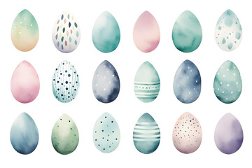 Easter Eggs. Set of  illustrations in watercolor style - obrazy, fototapety, plakaty
