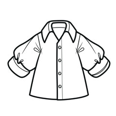 Beautiful casual shirt with rolled up sleeves outline for coloring on a white background. Image produced without the use of any form of AI software at any stage.