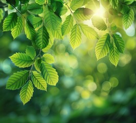 Fototapeta na wymiar summer green leaves with sunlight in background