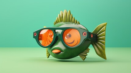 Creative animal concept. Piranha fish in sunglass shade glasses isolated on solid pastel background, commercial, editorial advertisement, surreal surrealism