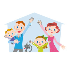 家のシルエットと幸せ家族のイメージ