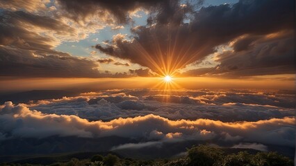 sun rays through the clouds, sunset, golden hour, blue sky with clouds, clouds in the sky,...